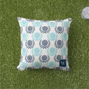 Coussin Couronne de laurier de golf preppy - Navy & Turquo