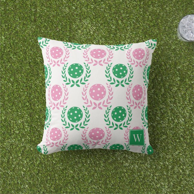 Coussin Couronne de laurier de pickleball chic – Rose et v (Herbe)