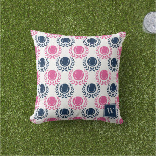 Coussin Couronne de laurier de tennis preppy - Navy & rose