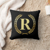 Coussin Couronne de laurier dorée initiale personnalisée (Couverture)
