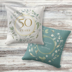 Coussin Couronne de laurier Faux or 50 ans de mariage