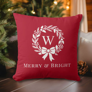 Coussin Couronne de monogramme élégant Joyeux Noël lumineu