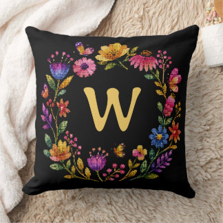 Coussin Couronne de monogramme papillon floral personnalis