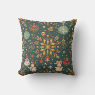 Coussin Couronne de Noël à l'aquarelle élégante et ruban d