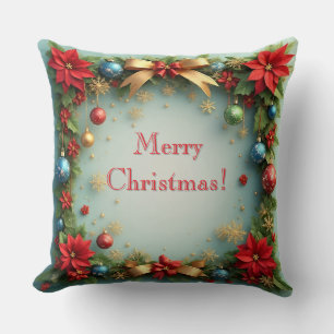 Coussin Couronne de Noël avec poinsettias