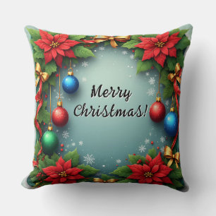 Coussin Couronne de Noël avec Poinsettias
