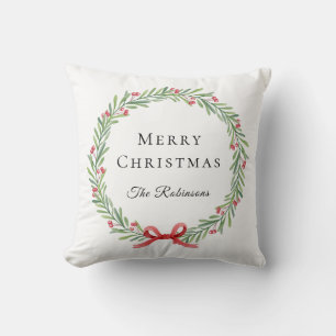 Coussin Couronne de Noël botanique Écriture moderne