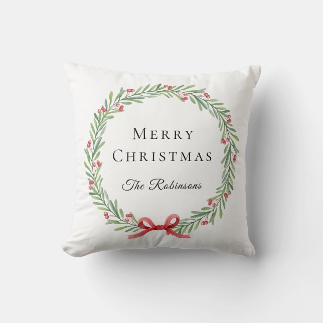 Coussin Couronne de Noël botanique Écriture moderne  (Recto)