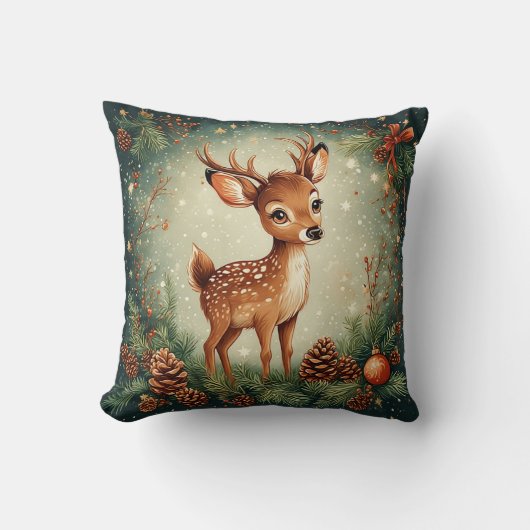 Coussin 🦌 Couronne de Noël Cerf Mignon Joie (Recto)