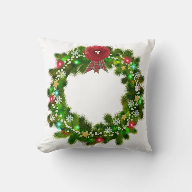 Coussin Couronne de Noël décorée festive (Recto)