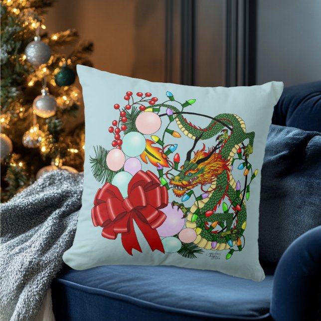 Coussin Couronne de Noël Dragon Chinois Fantastique (Créateur téléchargé)