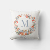 Coussin Couronne de Noël élégante monogramme bleu poussiér (Recto)