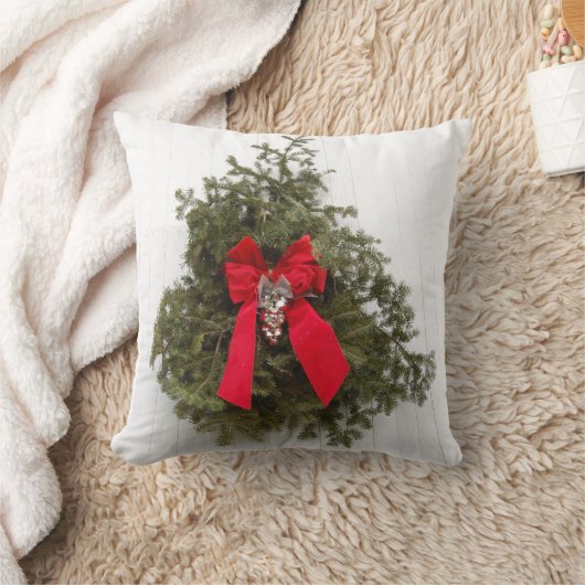Coussin Couronne de Noël et Bow rouge (Couverture)