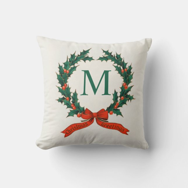 Coussin Couronne de Noël et initiale Vintage  (Recto)
