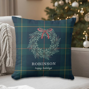 Coussin Couronne de Noël festive Nom de famille Fêtes