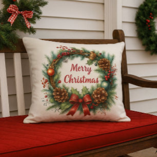Coussin Couronne de Noël joyeux