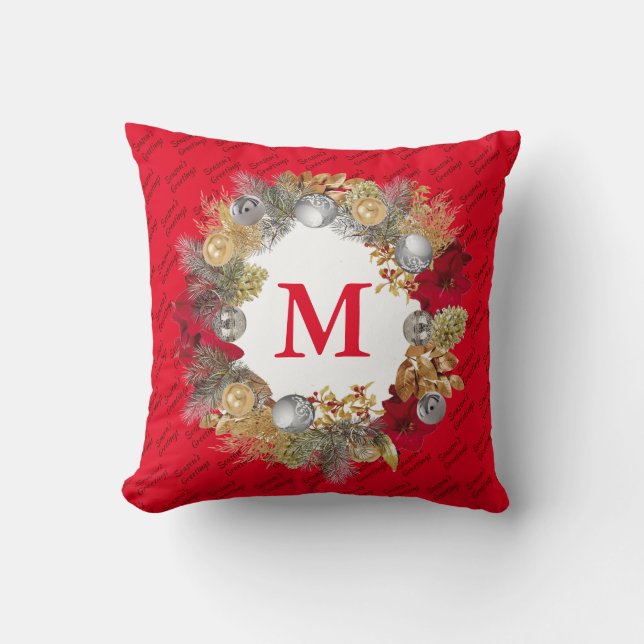 Coussin Couronne de Noël Rouge MONOGRAMME (Recto)