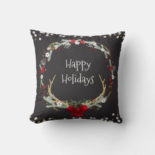 Coussin Couronne de Noël rustique à bois de cerf décoratio (Recto)