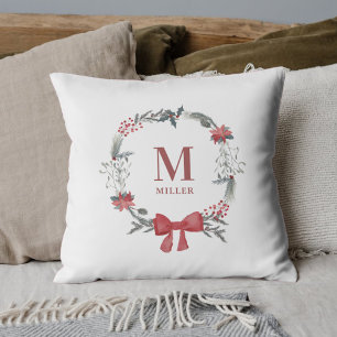 Coussin Couronne de Noël rustique Nom de famille Monogramm