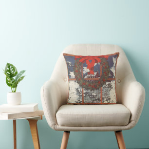 Coussin Couronne de Noël vintage dans une fenêtre avec de