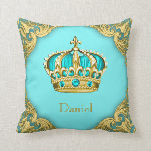 Coussin Couronne de prince en or bleu Décoration de nurser