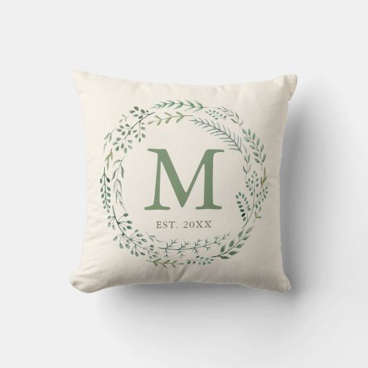 Coussin Couronne de verdure botanique Monogramme Établie (Recto)
