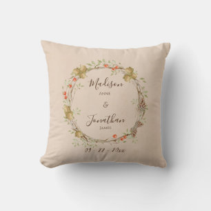 Coussin Couronne de verdure de script floral romantique pe