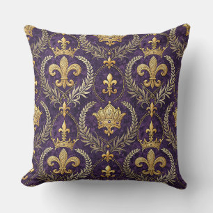 Coussin Couronne d'or Fleur-de-lis Impression de motif roy
