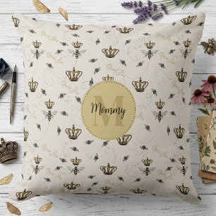 Coussin Couronne d'Or Reine Abeille Monogramme Royale Ivoi