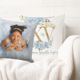 Coussin Couronne Fleurie Bleue XV QUINCEAÑERA Souvenir Pho
