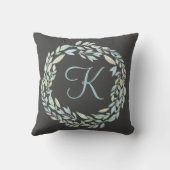 Coussin Couronne florale bleue et verte grise monogrammée (Verso)