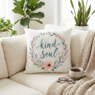 Coussin Couronne florale de l'âme gentille Citation à l'aq