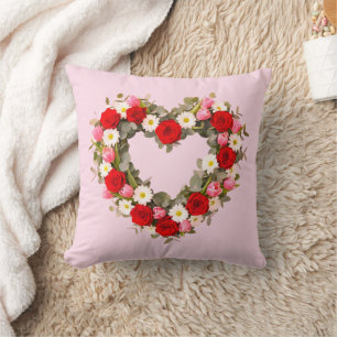 Coussin Couronne florale en forme de cœur Roses Marguerite