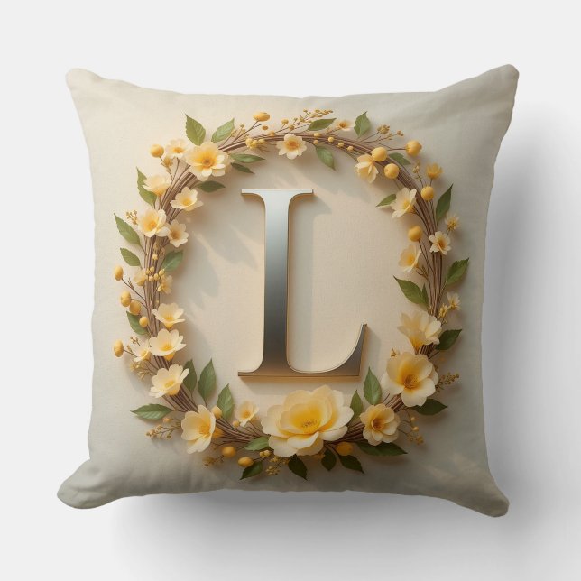 Coussin Couronne florale Lettre dorée L (Recto)