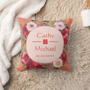 Coussin Couronne florale orange cérémonie de thé de mariag