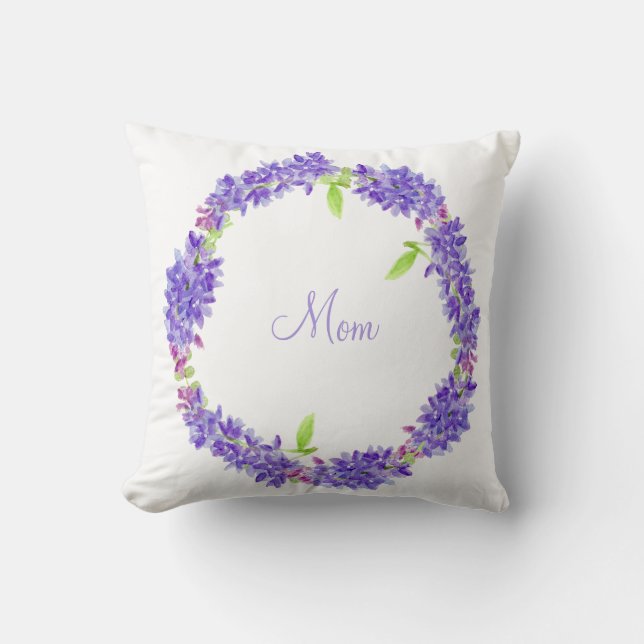 Coussin Couronne florale pourpre | Maman (Recto)
