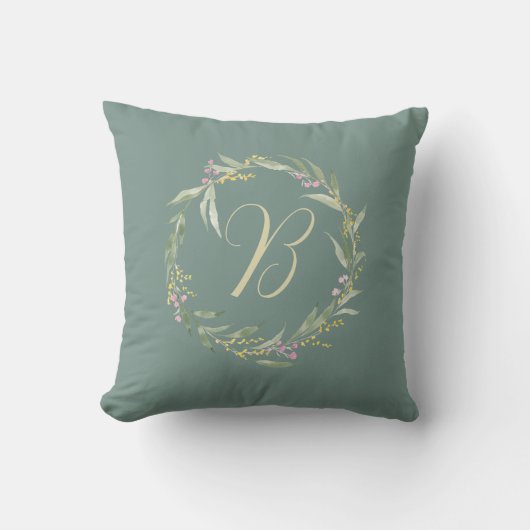 Coussin Couronne florale printanière avec initiale (Recto)