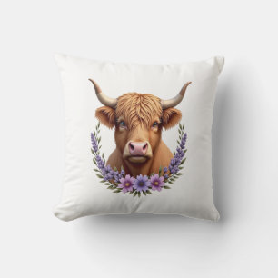 Coussin Couronne florale vintage de vache des Highlands Mi