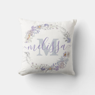 Coussin Couronne florale violette et grise personnalisée