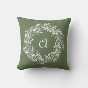 Coussin Couronne minimaliste verte Lettre botanique A
