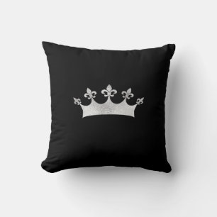 Coussin Couronne royale d'argent sur noir