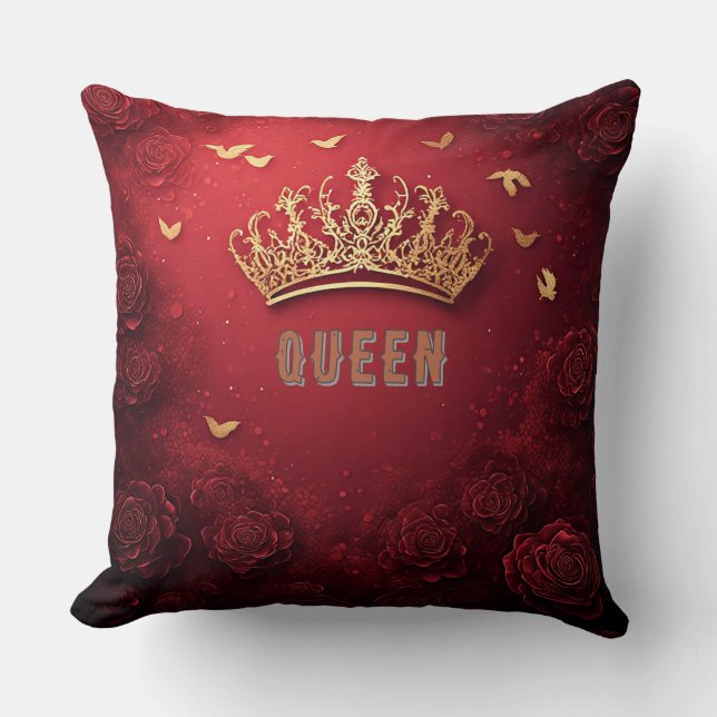 Coussin Couronne Royale Dorée sur Fond Rouge (Recto)