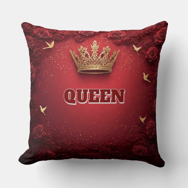 Coussin Couronne Royale Dorée sur Fond Rouge (Recto)