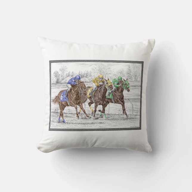 Coussin Course à trois chevaux - Cou et Cou (Recto)