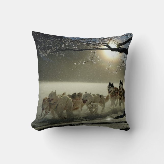 Coussin Course de traîneau à chiens Husky de l'Alaska (Recto)