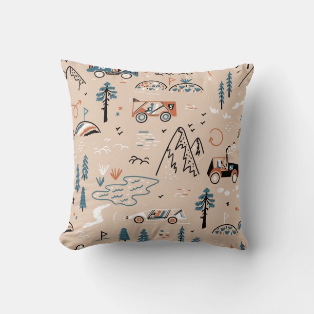 Coussin Course hors route, vintage sans couture. (Recto)