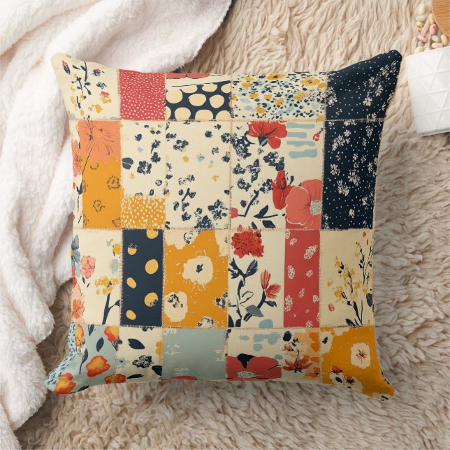 Coussin Courtepoint Patchwork Floral Vibrant aux Tons Chau (Couverture)