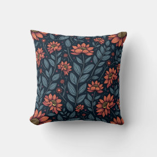 Coussin "Coussin à motifs floraux bleu et orange"