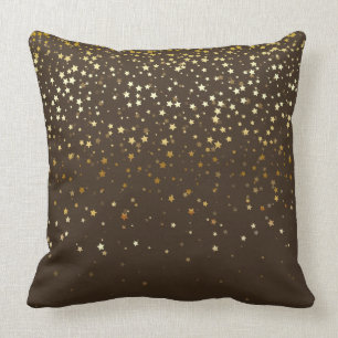 Coussin Coussin-Brun carré de petites étoiles d'or