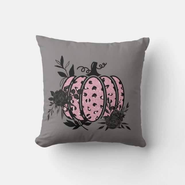 Coussin Coussin, rose et noir Floral/Citrouille léopard (Recto)